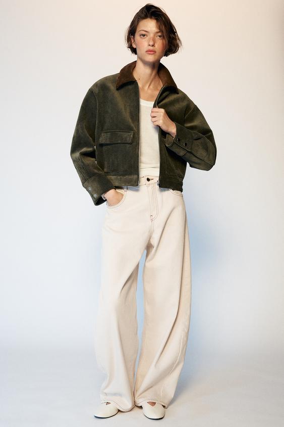 CAZADORA PANA CONTRASTE - Khaki de Zara - Imagen 0