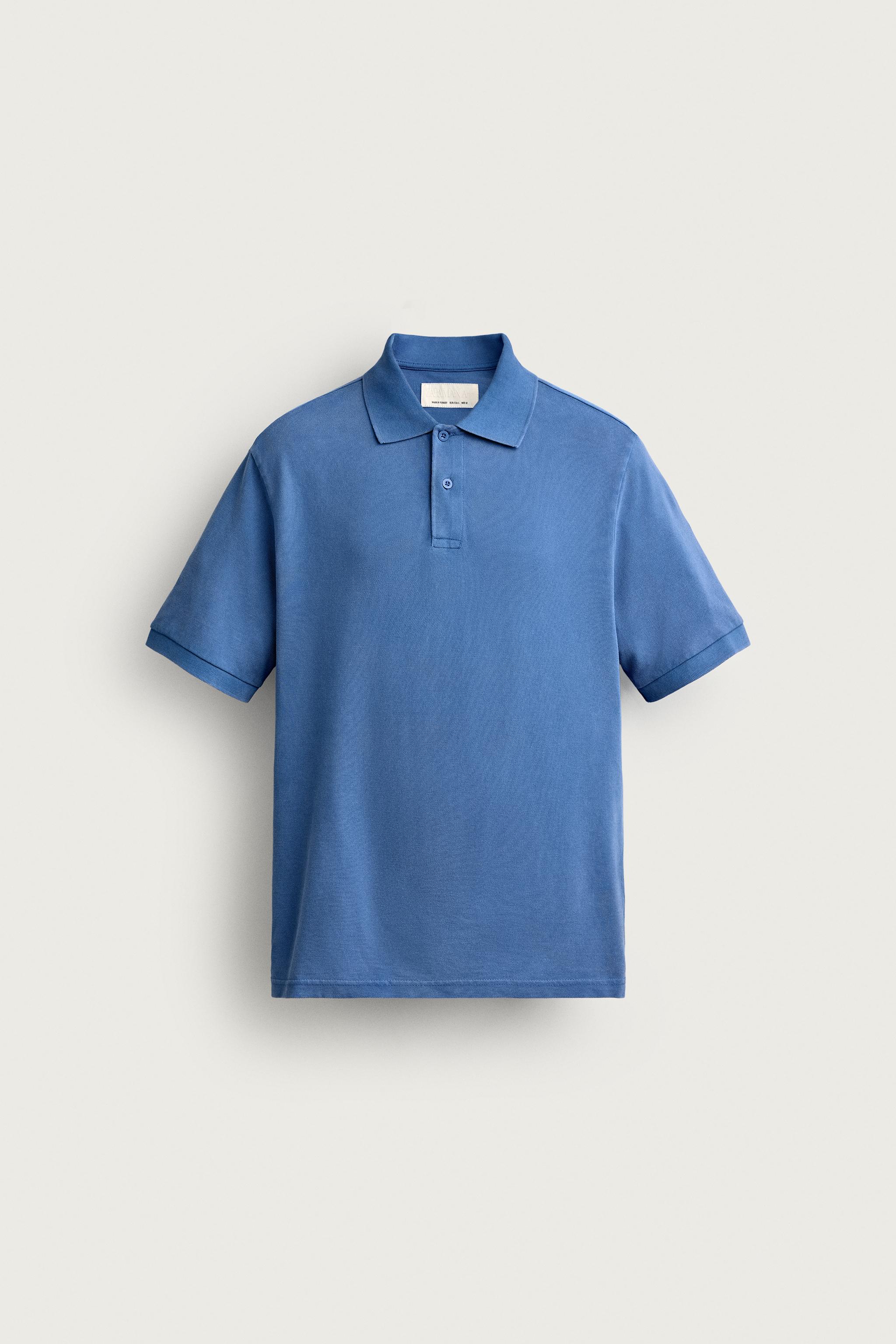 REGULAR FIT WASHED PIQUÉ POLO — Faded blue