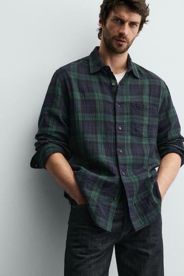 TEXTURED CHECK SHIRT - Blue / Green by Zara - Image 4