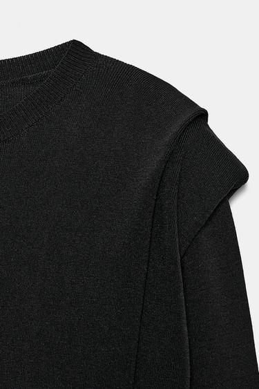 KNIT TOP WITH SHOULDER PADS - Black by Zara - Image 7