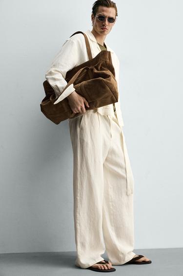 100% LINEN RELAXED FIT TROUSERS WITH BELT - Oyster-white by Zara - Image 4