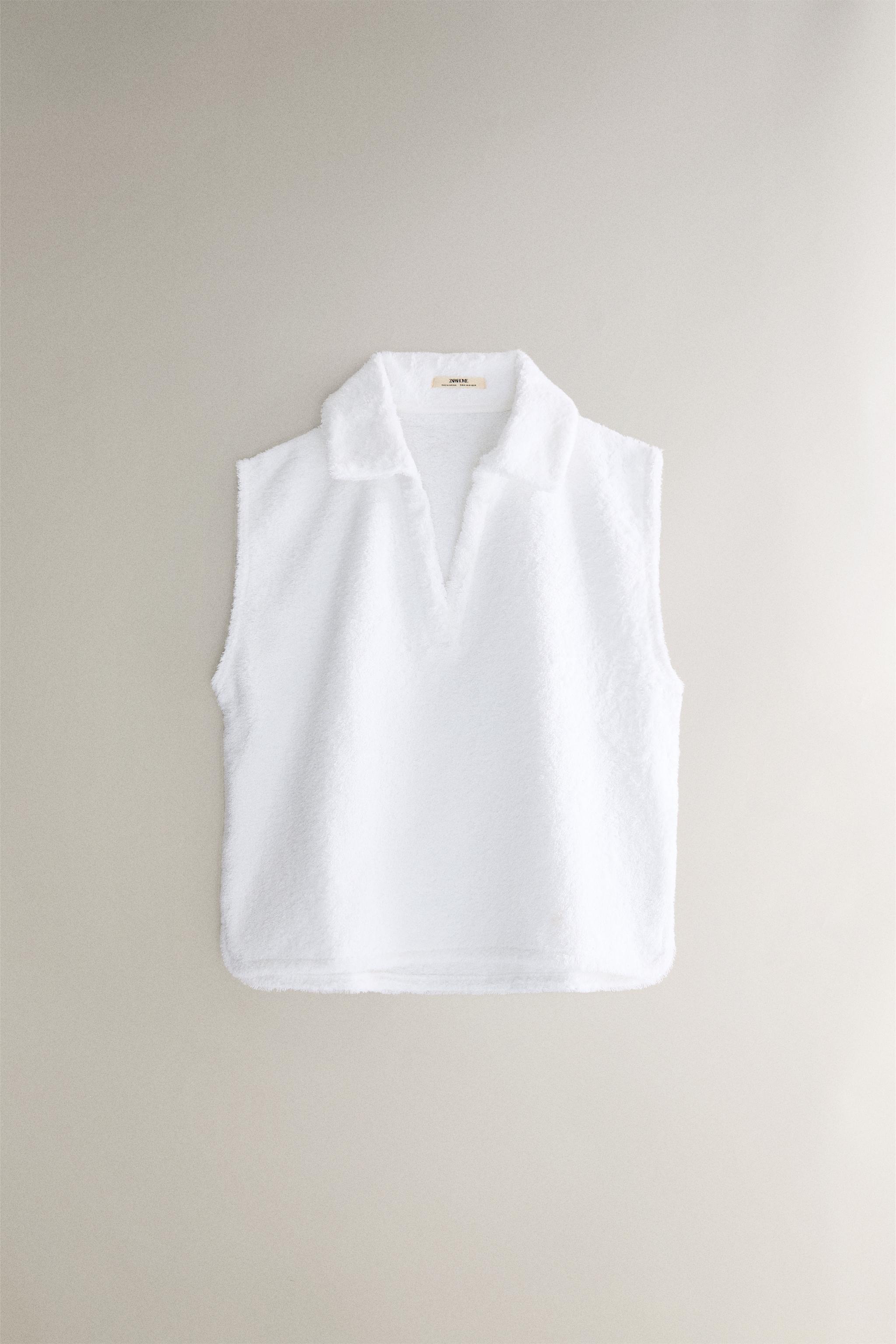 ノースリーブポロシャツ ホワイト エクストラソフト パイル ポロシャツ - ホワイト | ZARA Japan