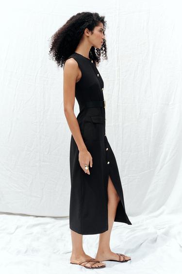 ROBE MIDI EN CRÊPE AVEC CEINTURE - Noir de Zara - Image 3