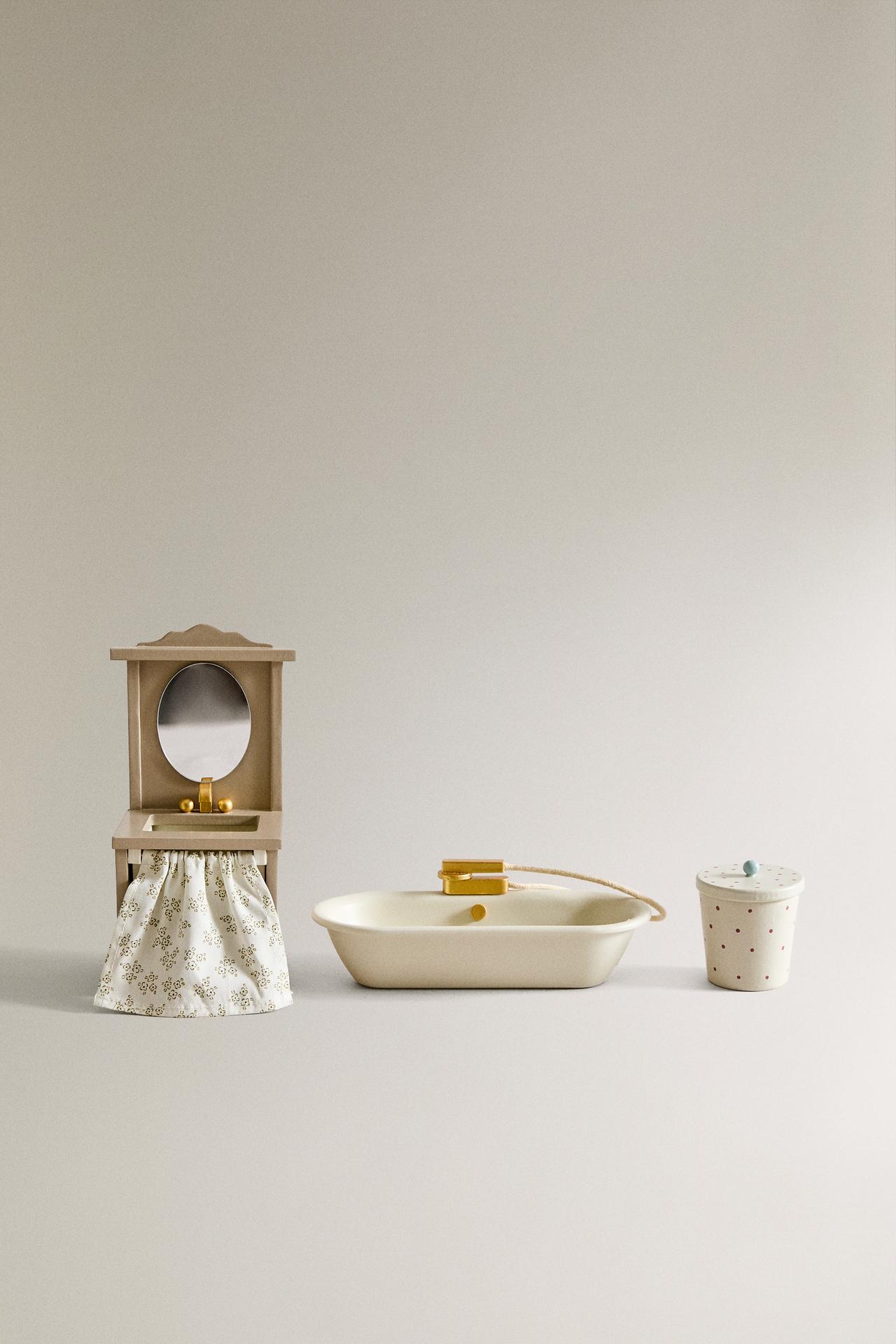KIDS' DOLL HOUSE BATHROOM TOY SET — Cream