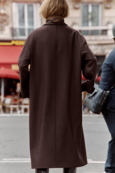 COAT WITH COMBINED LEATHER EFFECT COLLAR - Brown by Zara - Image 6