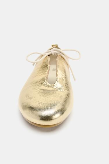 METALLIC EFFECT BOW BALLET FLATS - Golden by Zara - Image 2