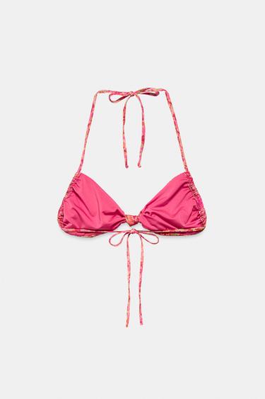 FLORAL PRINT BANDEAU BIKINI TOP - Pink by Zara - Image 5