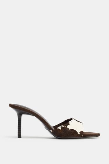 Zara ANIMAL PRINT LEATHER HEELED SANDALS - Multi-color