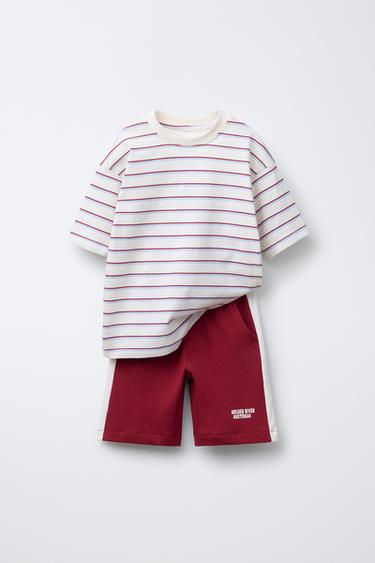 STRIPED T-SHIRT AND SPORTY BERMUDA SHORTS SET - Red by Zara