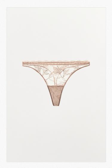 TANGA BORDADOS FLORES - Rosa palo de Zara