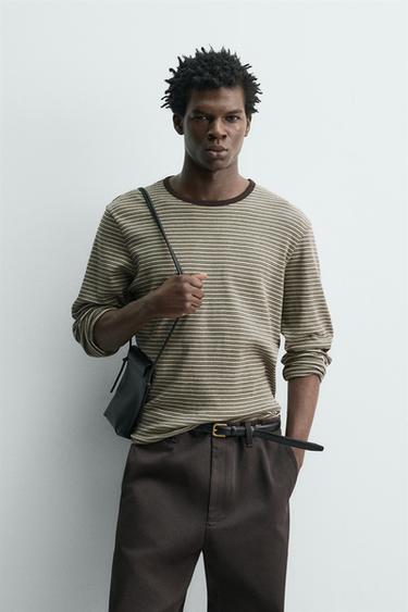 Zara ŽAKAARIST TRIIBULINE T-SÄRK - Ecru/roheline