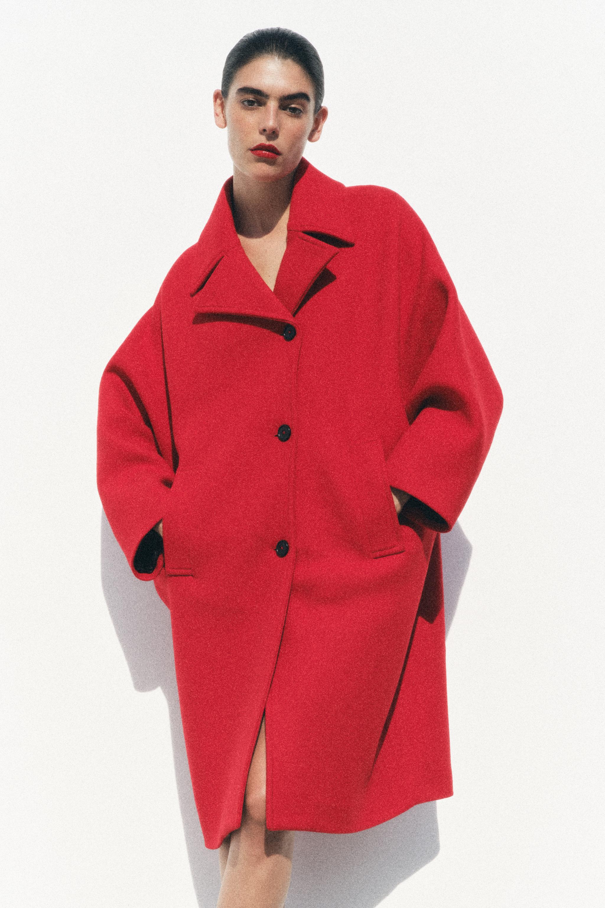 MANTEAU OVERSIZE EN LAINE MELANGEE ZW COLLECTION Rouge ZARA France