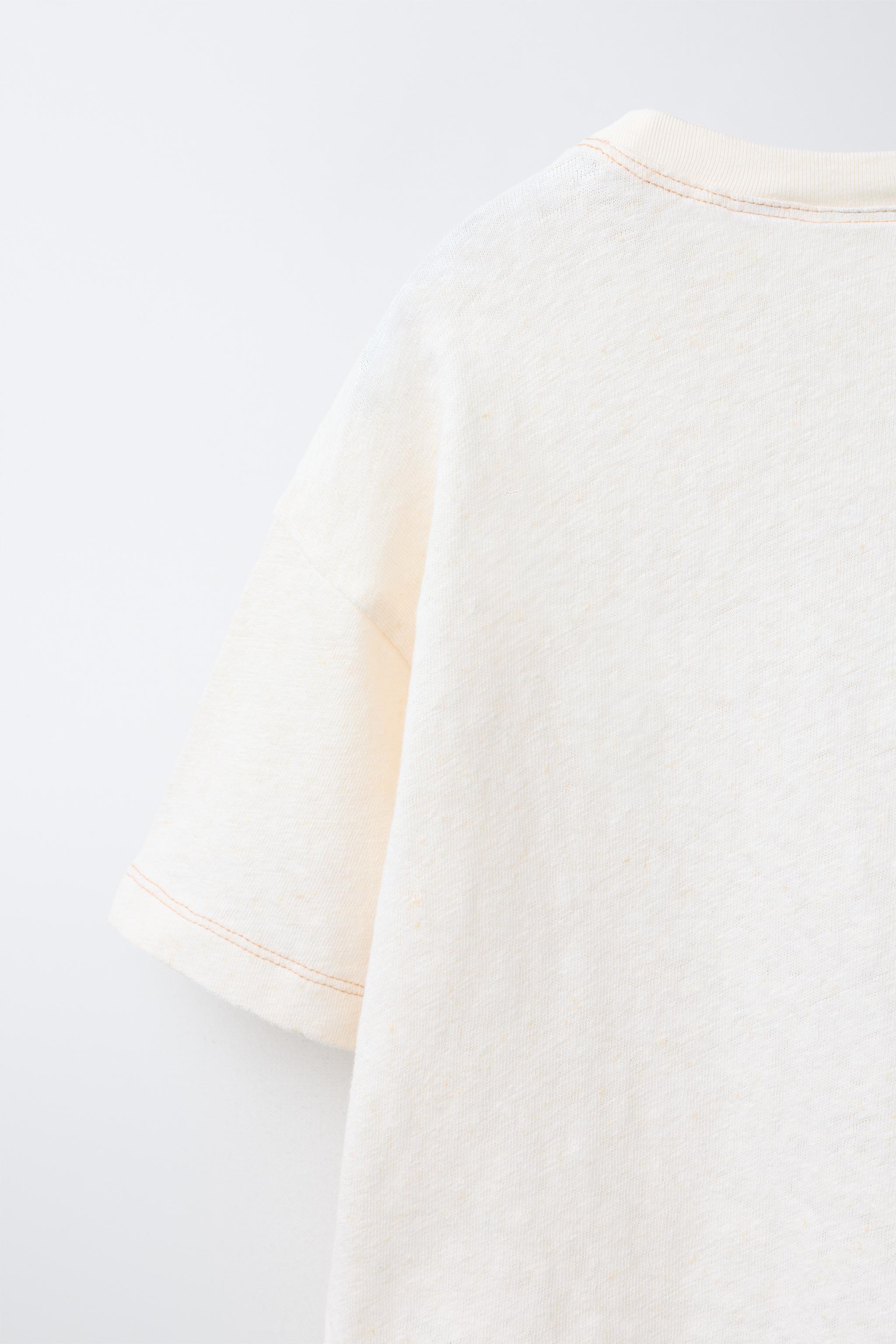 COTTON AND LINEN TEXT T-SHIRT