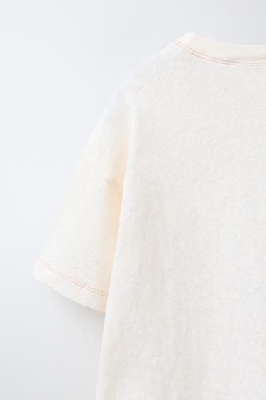 TEXT COTTON AND LINEN T-SHIRT - Ecru by Zara - Image 3