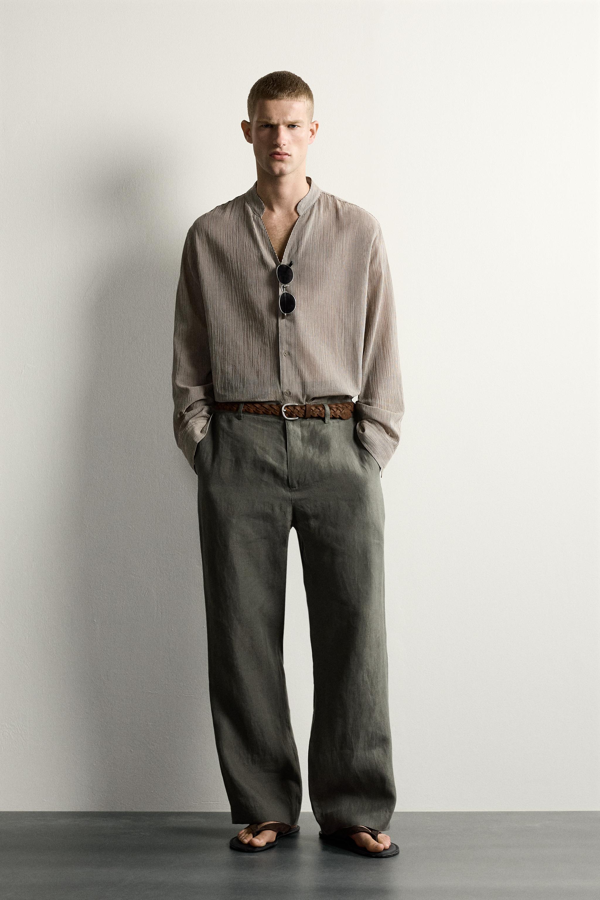 ZARA シルク100% リラックスフィットカラードリラックスシャツ&パンツ RELAXED FIT JACQUARD SHIRT - Brown Stripes | ZARA United States