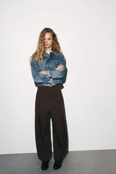 PANTALON BALLON À PLIS - Marron chocolat de Zara