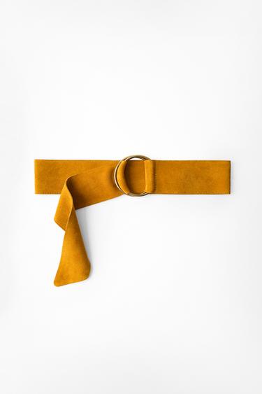 Zara 100% SUEDE LEATHER BELT WITH CIRCULAR BUCKLE - Mustard