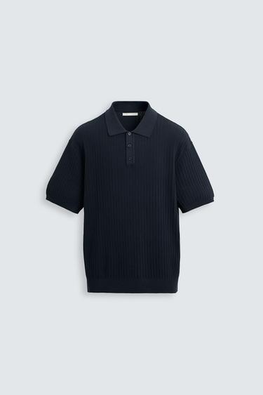 VERTICAL TEXTURED KNIT POLO SHIRT - Navy blue by Zara
