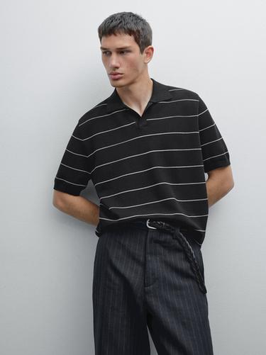 Polo rayas manga corta algodón - Marino de Zara