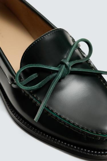 LEATHER BOW LOAFERS - Bottle Green by Zara - Image 5