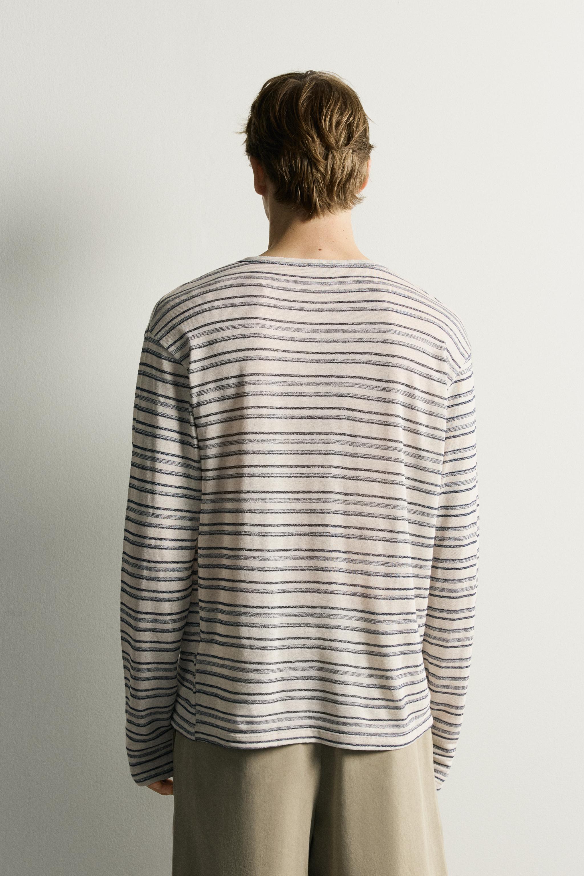 VISCOSE-LINEN STRIPED T-SHIRT