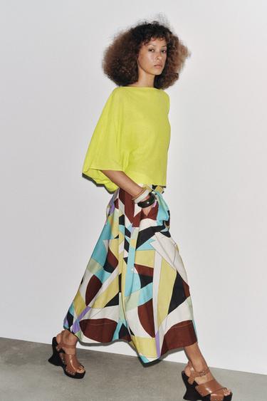 تنورة ميدي مطبعة ZW COLLECTION - متعدد الألوان الخاص بـ Zara