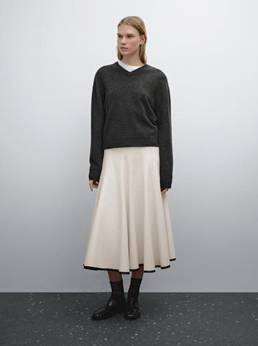 Zara Flounce midi skirt with contrasting detail - Ecru