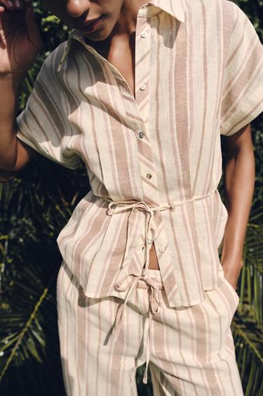 قميص مخطط بخيط ممعدن - متعدد الألوان الخاص بـ Zara