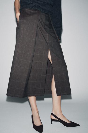 ZW COLLECTION PLEATED CHECK SKIRT - Brown by Zara