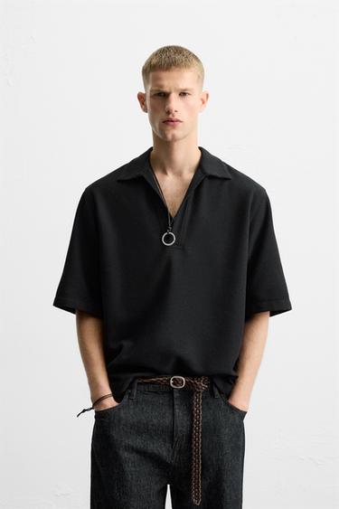 POLO RELAXED FIT MIT STRUKTURMUSTER - Schwarz von Zara