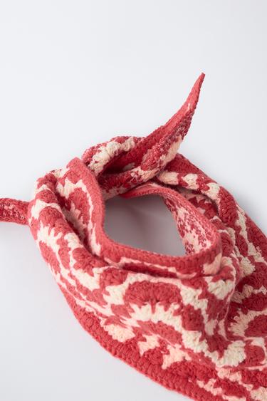 BANDANA EN MAILLE TEXTURÉE - Écru / Rouge de Zara - Image 2