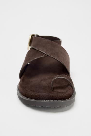 SPLIT SUEDE TOE POST BUCKLE SANDALS - Brown by Zara - Image 5
