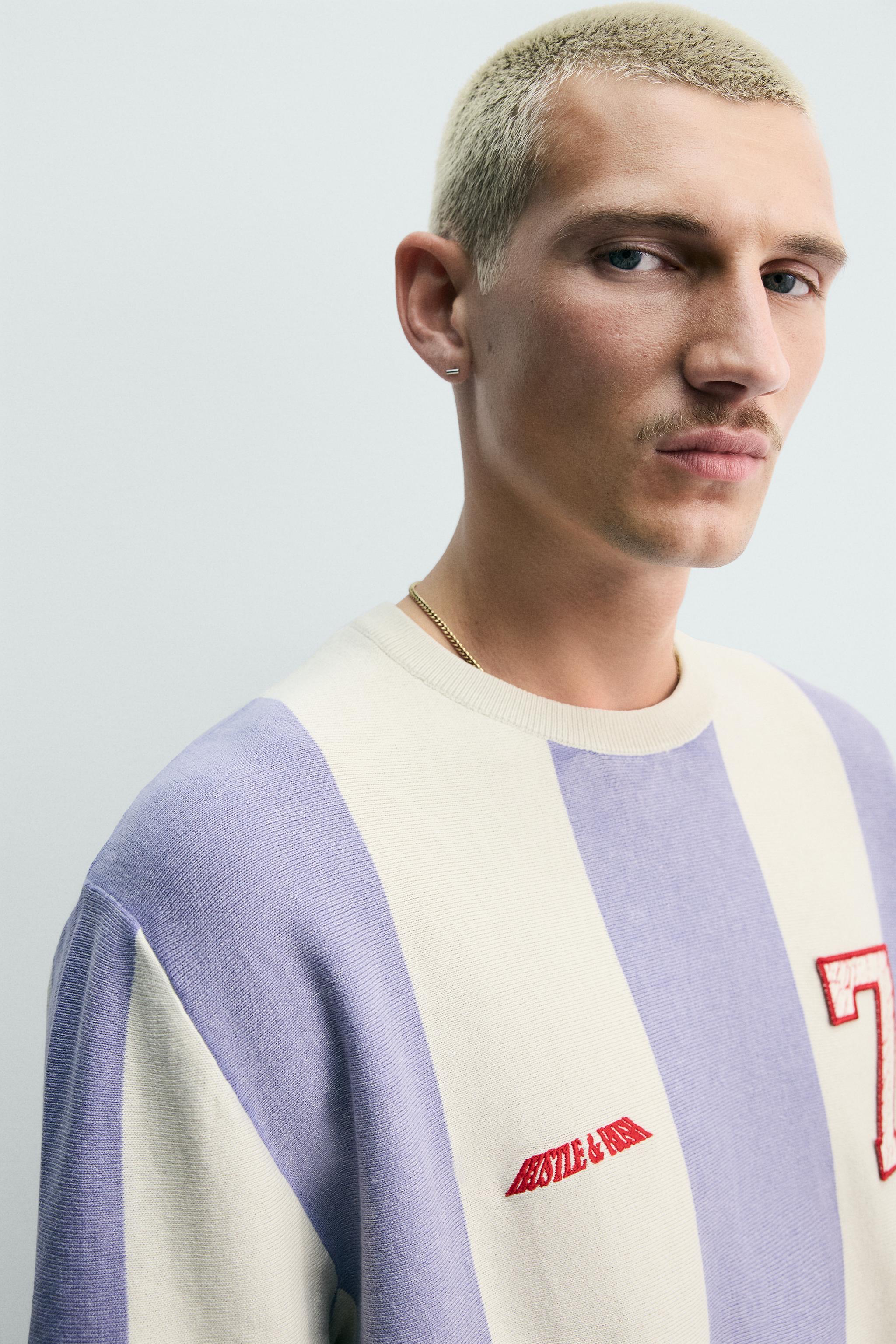 EMBROIDERED PATCH STRIPED KNIT T-SHIRT