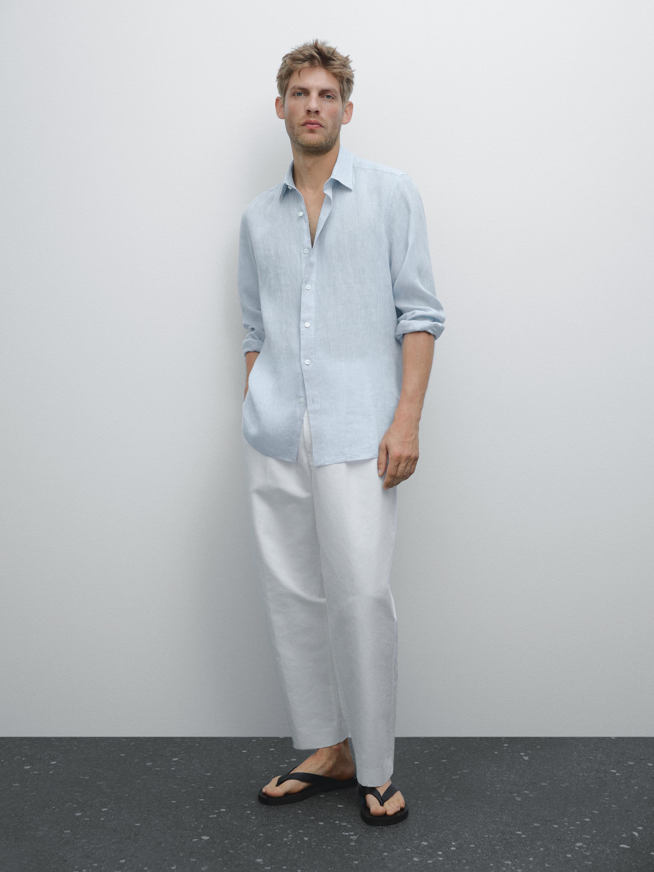 Slim-fit 100% linen shirt