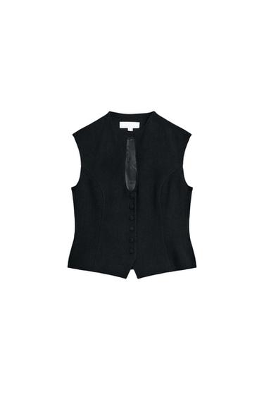 CHALECO BOTÓN FORRADO - Negro de Zara