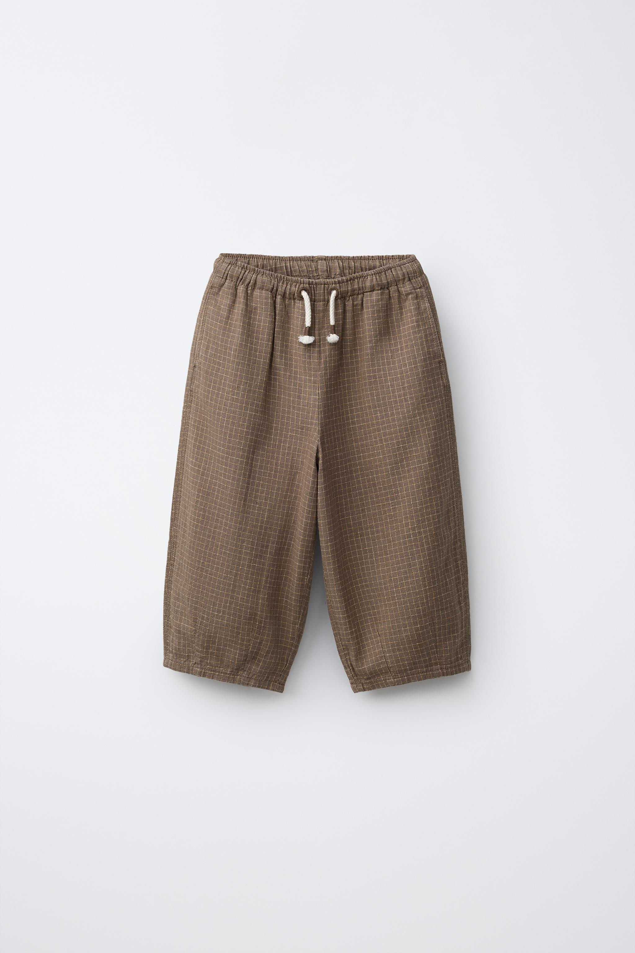 PANTALON À CARREAUX LIN/COTON