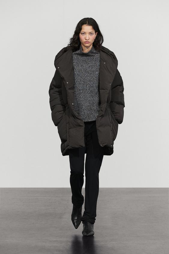 Zara Suede puffer jacket with hood detail - Black gold - Image 0