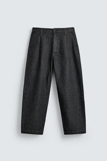 RELAXED FIT PINSTRIPED CHINO TROUSERS - Grey by Zara