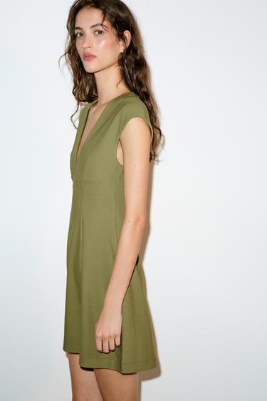 ROBE COL EN V CRÊPE - Vert pistache de Zara - Image 3