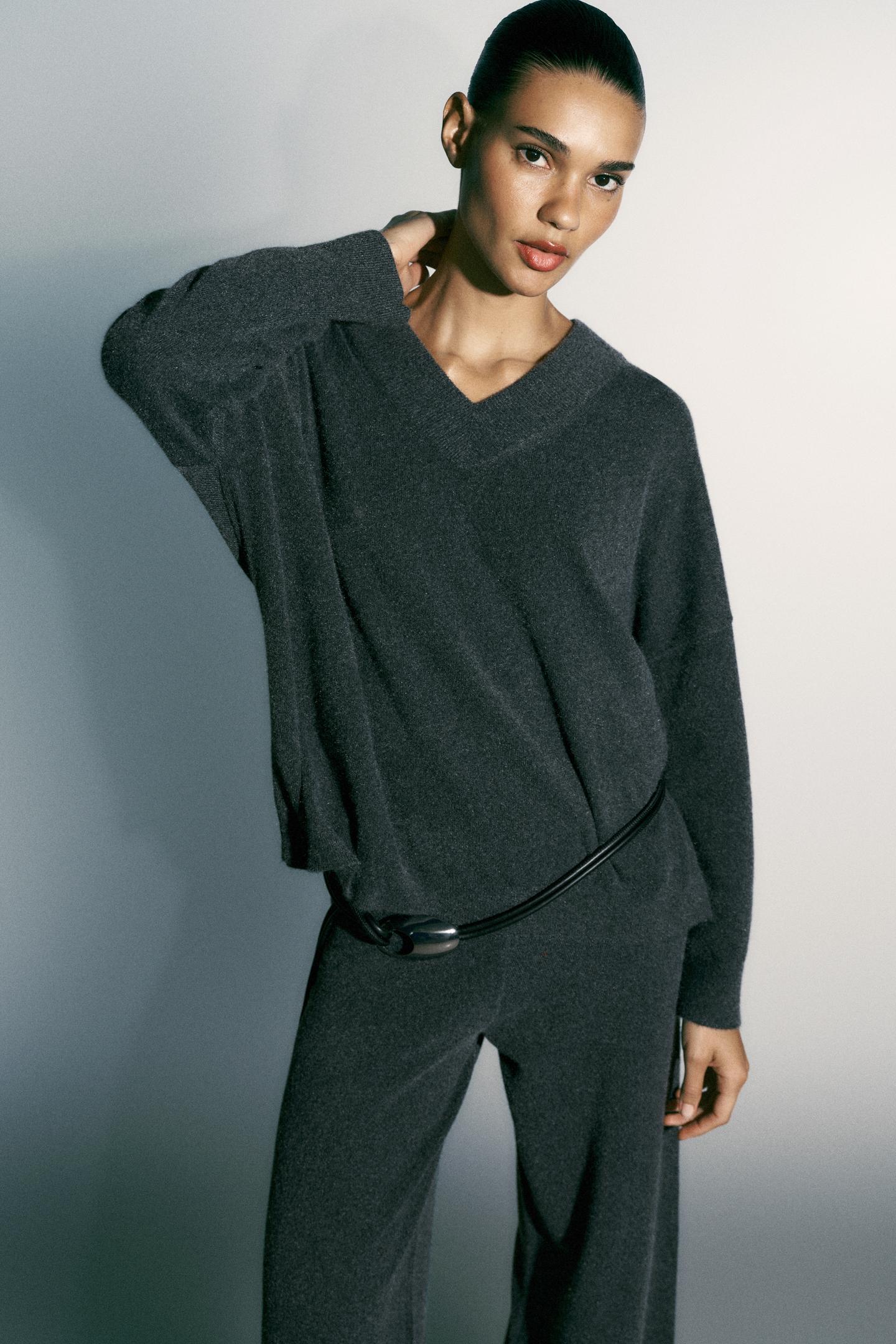 Женский свитер Zara Oversized Knit, цвет: Серый — фото 2