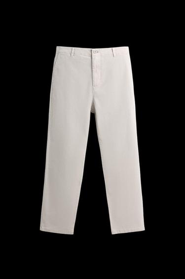 Zara STRAIGHT FIT TWILL PANTS - Stone - Image 0