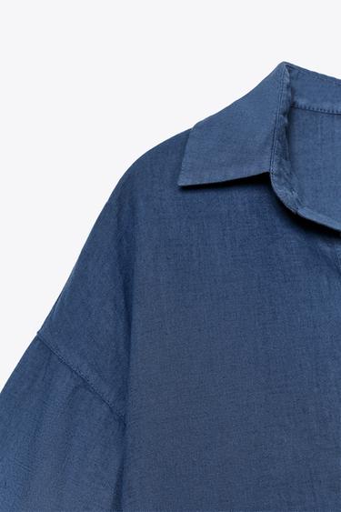 LINEN BLEND SHIRT ZW COLLECTION - Indigo by Zara - Image 7