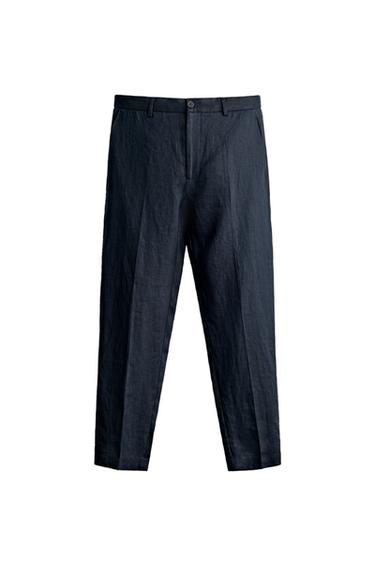 PANTALON REGULAR FIT 100% LIN - Bleu marine de Zara