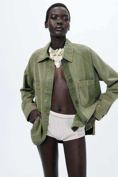 Zara OVERSIZED POCKETS OVERSHIRT ZW COLLECTION - Khaki