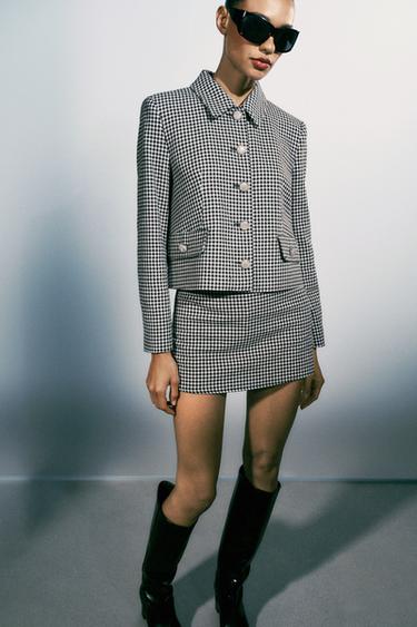 CROPPED CHECK JACKET — Black / White 2