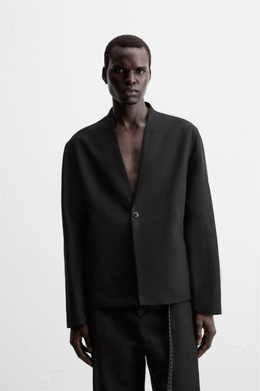 COTTON-LINEN SUIT BLAZER - Black by Zara
