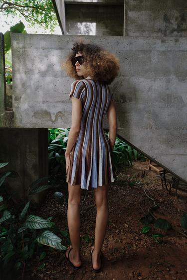 ROBE À RAYURES COL POLO - Marron-Bleu de Zara - Image 6