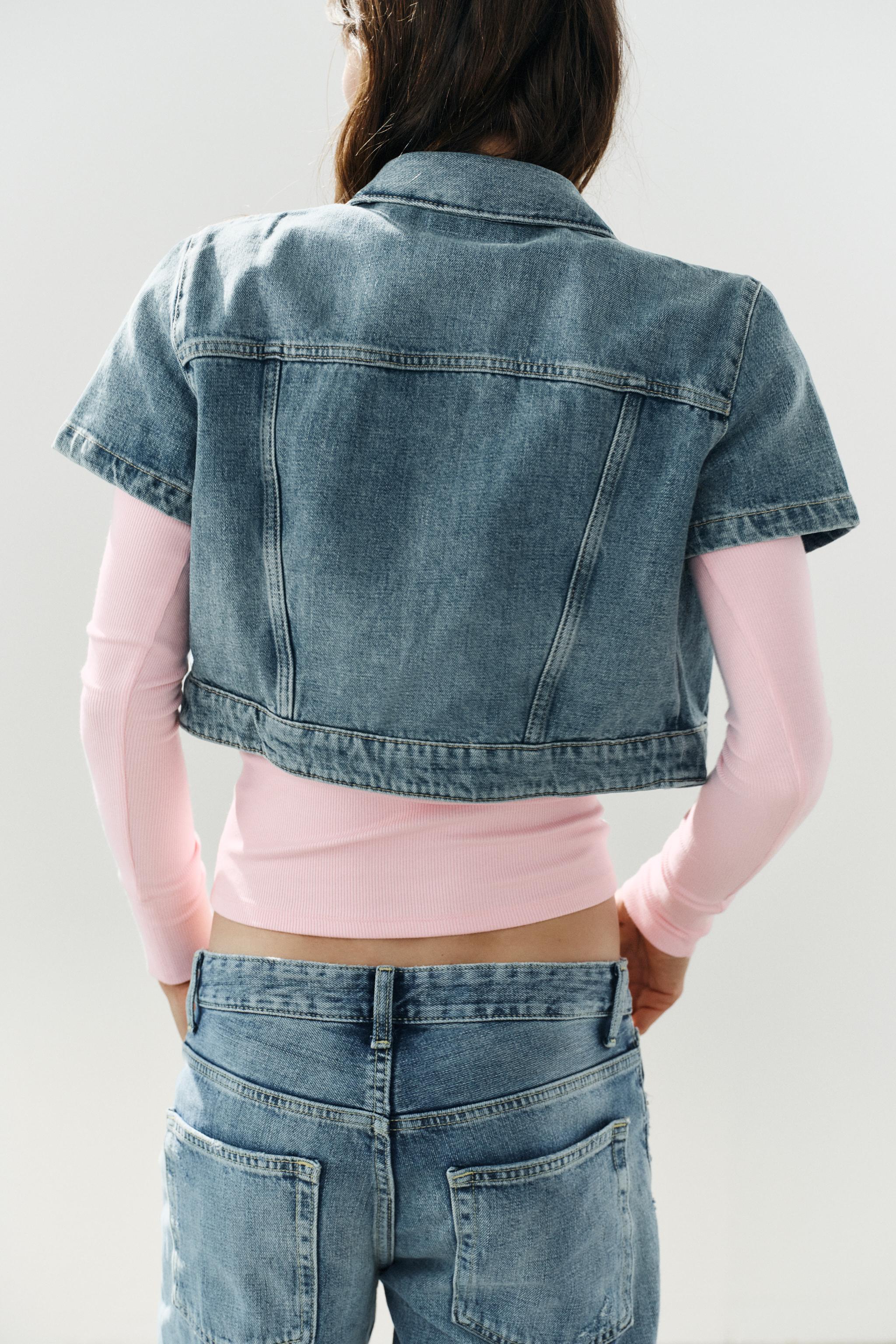 TRF ASYMMETRIC DENIM CROPPED SHIRT