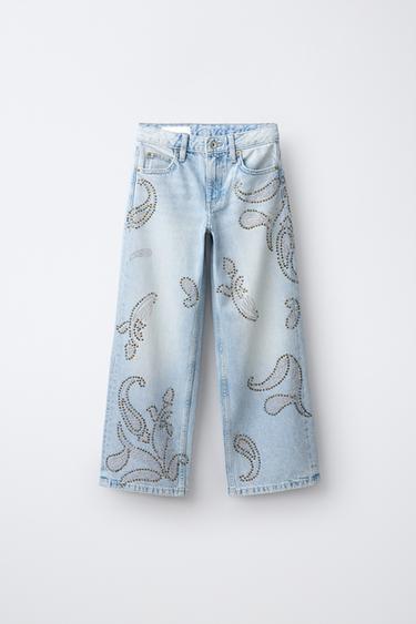 JEAN À JAMBES LARGES À CLOUS - Bleu de Zara - Image 0