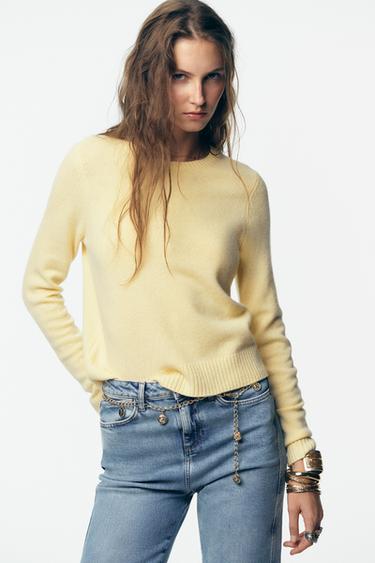 كنزة صوف 100% بأكمام طويلة - أصفر فاتح الخاص بـ Zara